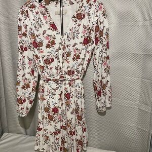 LOFT White Dress with Red Floral Pattern